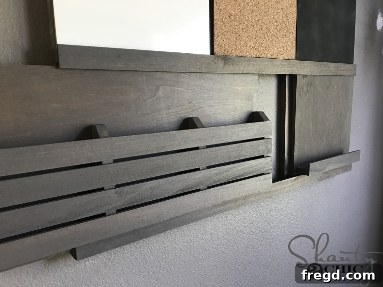 Close-up of the securely mounted DIY wall organizer