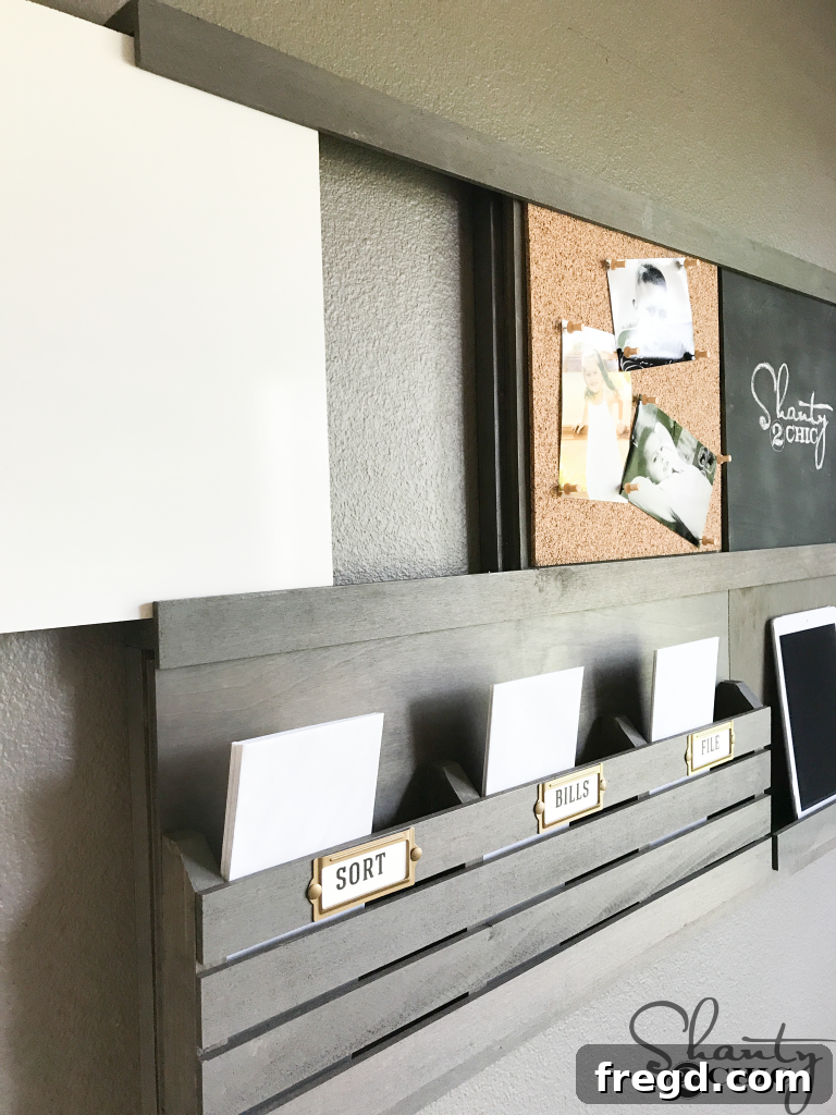 Completed custom DIY wall organizer with label holders