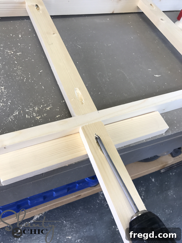 Attaching frame pieces with pocket hole screws and wood glue