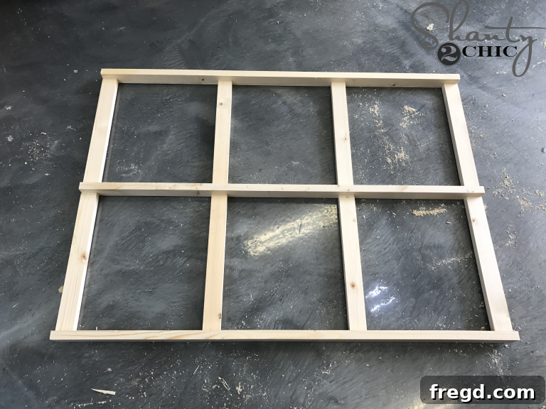 Front view of the initial wall organizer frame assembly