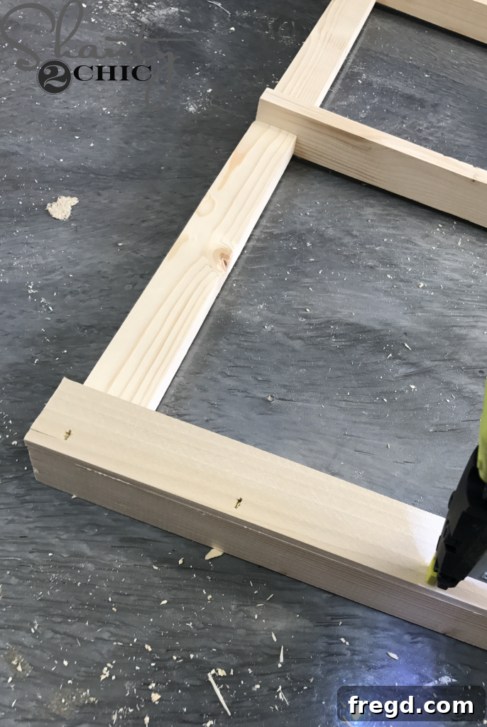 Attaching front slats with a brad nailer and wood glue