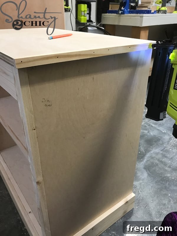 Rustic Coffee Station with Sliding Door 11 Attaching top panel to cabinet