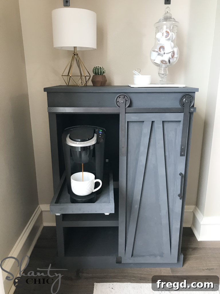 Rustic Coffee Station with Sliding Door 30 Coffee filling cup