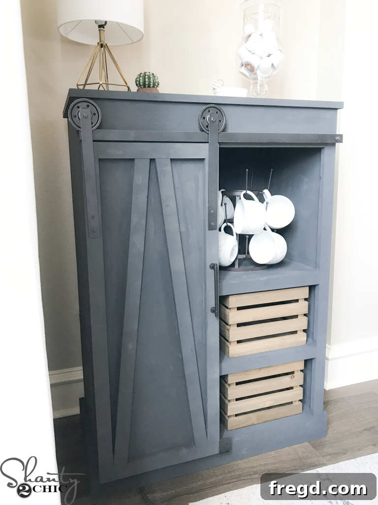 Rustic Coffee Station with Sliding Door 31 DIY Barn Door Coffee Cabinet ready for coffee