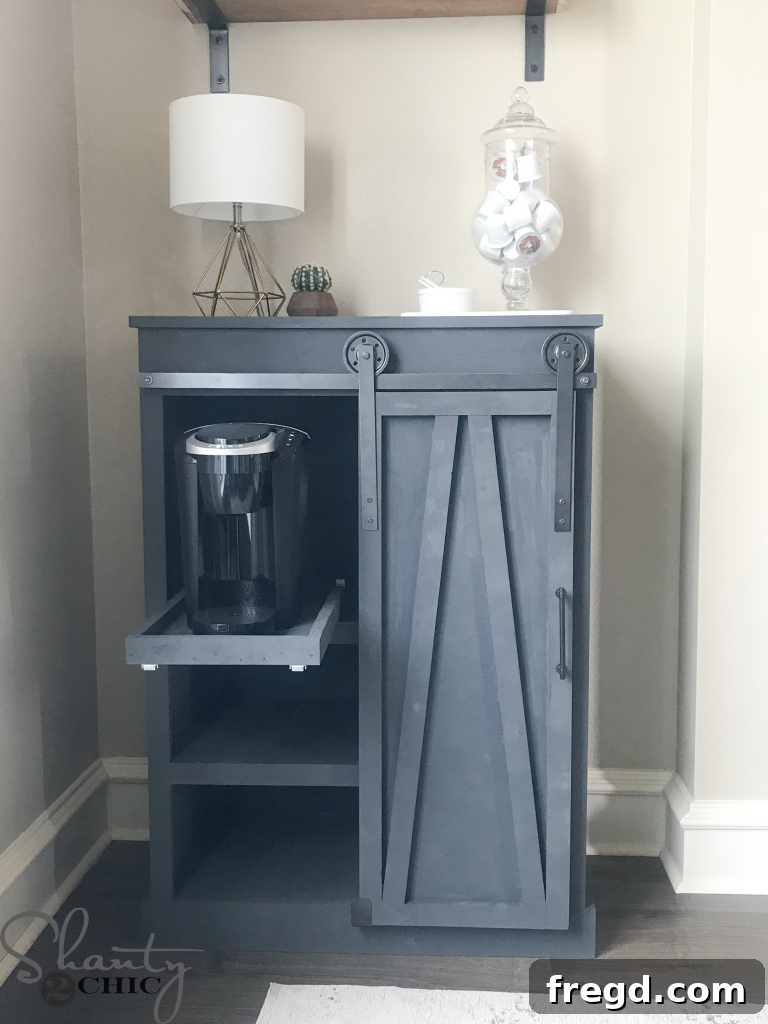 Rustic Coffee Station with Sliding Door 32 Barn door closed
