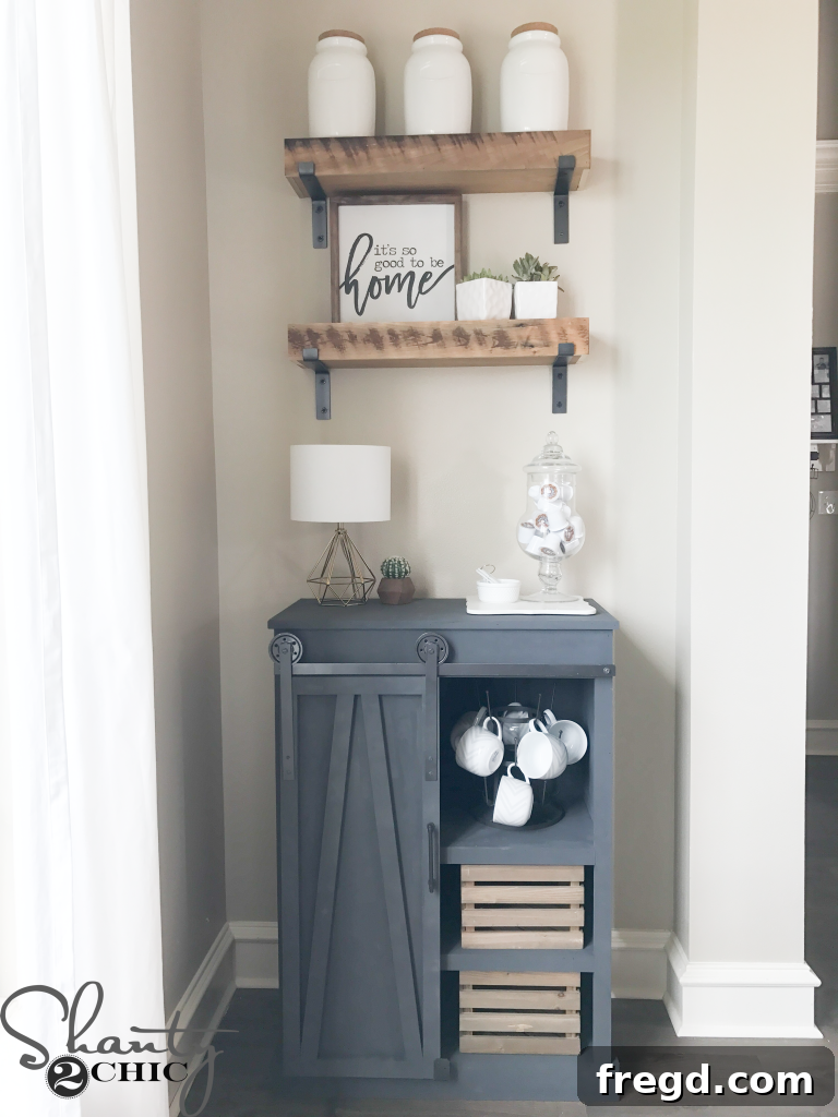 Rustic Coffee Station with Sliding Door 35 Stylish coffee cabinet