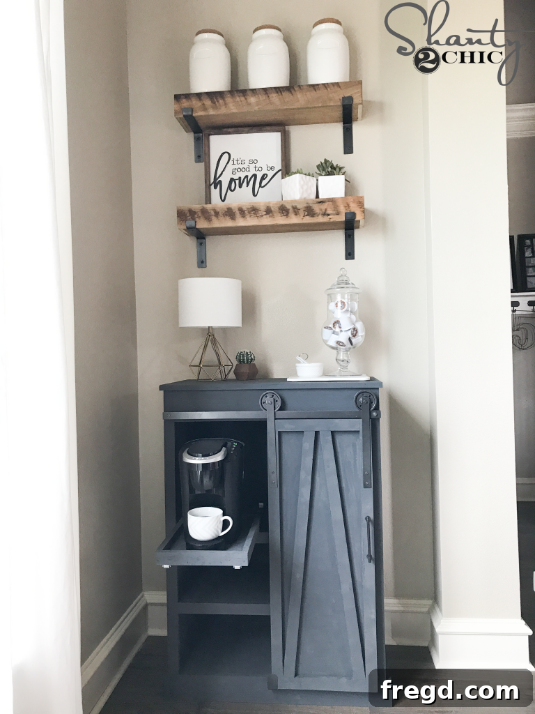 Rustic Coffee Station with Sliding Door 36 DIY Barn Door Coffee Cabinet in kitchen