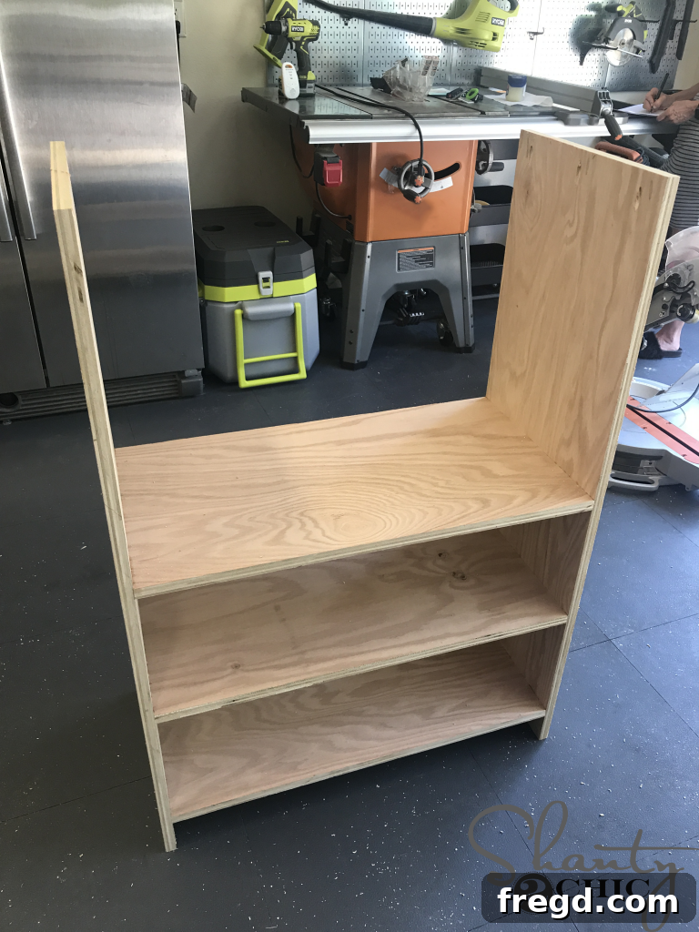 Rustic Coffee Station with Sliding Door 5 Assembling cabinet shelves