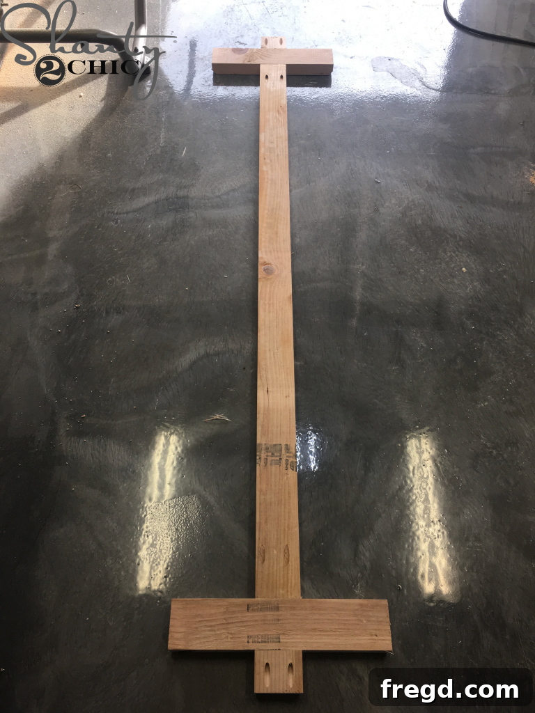 Attaching the foot pieces to the supports using pocket hole screws and wood glue