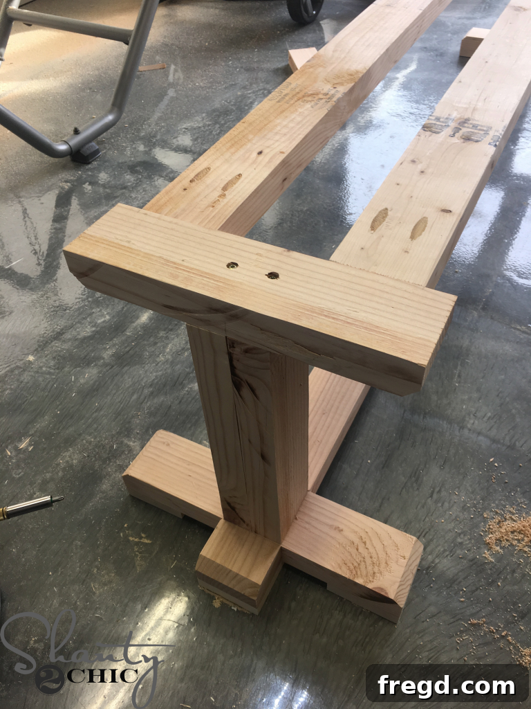 The fully completed top support assembly for the DIY Industrial Corbel Dining Bench