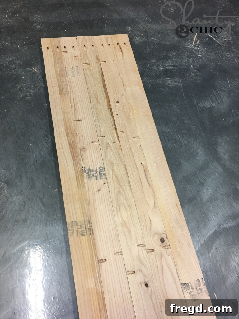 Drilling pocket holes and joining the planks for the bench top