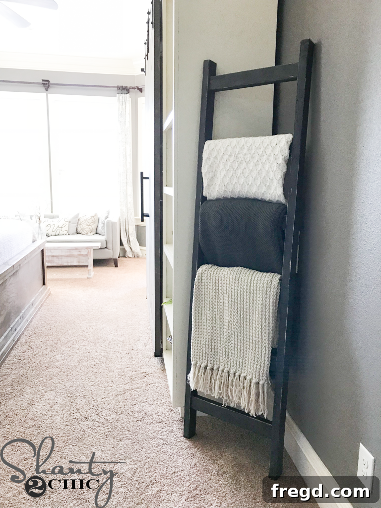 Rustic blanket ladder enhancing home decor