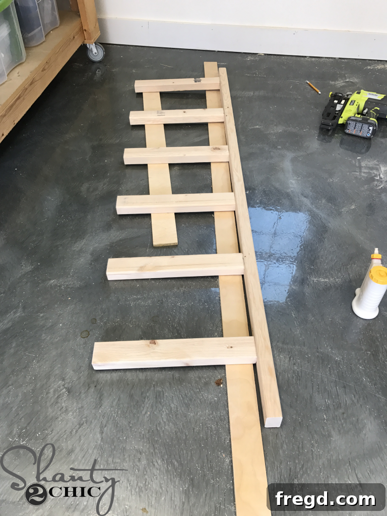Using a scrap wood jig to center blanket ladder rungs