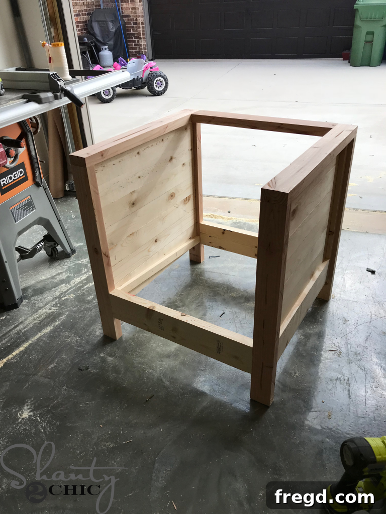 Build Your Own Rustic Farmhouse Chair 13 DIY Farmhouse Club Chair - Attaching Apron Pieces