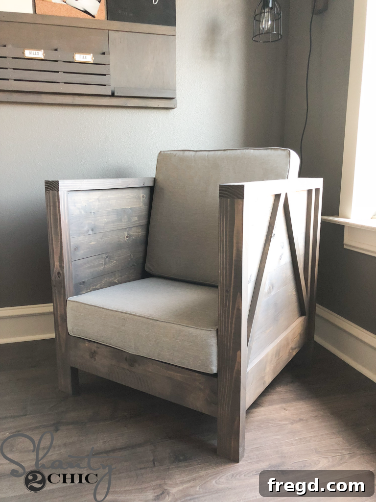 Build Your Own Rustic Farmhouse Chair 21 DIY Farmhouse Club Chair - With Cushions 1