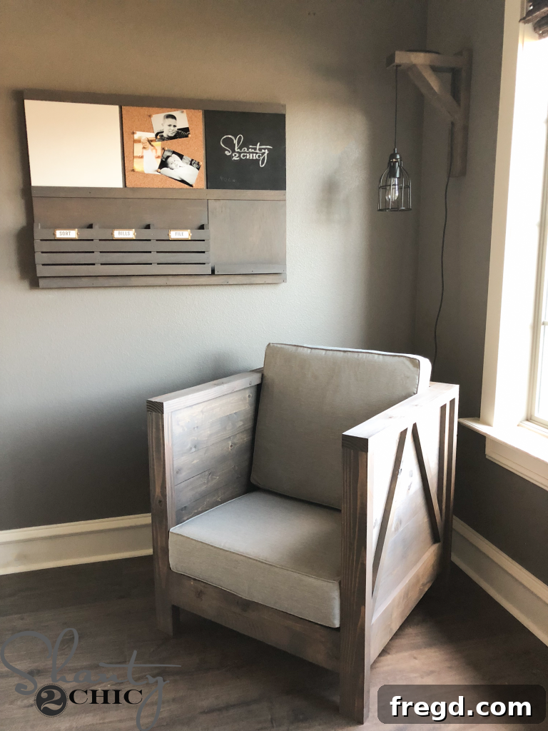 Build Your Own Rustic Farmhouse Chair 22 DIY Farmhouse Club Chair - With Cushions 2