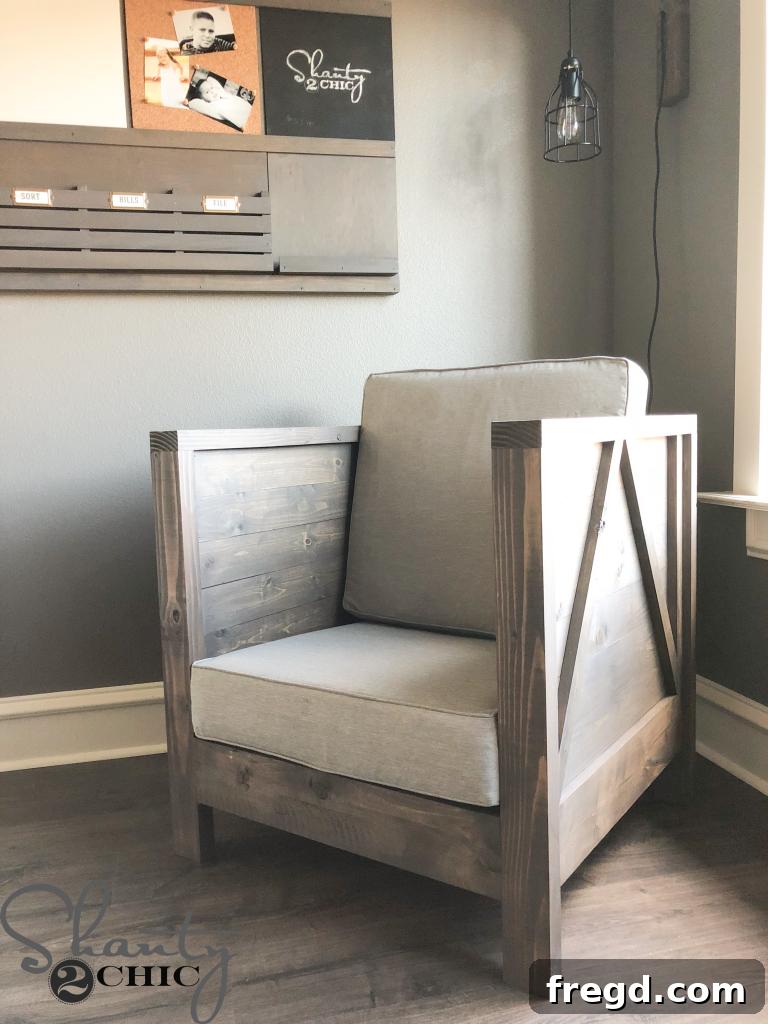 Build Your Own Rustic Farmhouse Chair 23 DIY Farmhouse Club Chair - With Cushions 3
