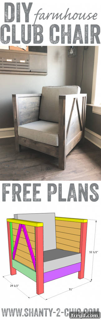 Build Your Own Rustic Farmhouse Chair 24 DIY Farmhouse Club Chair - Pin It
