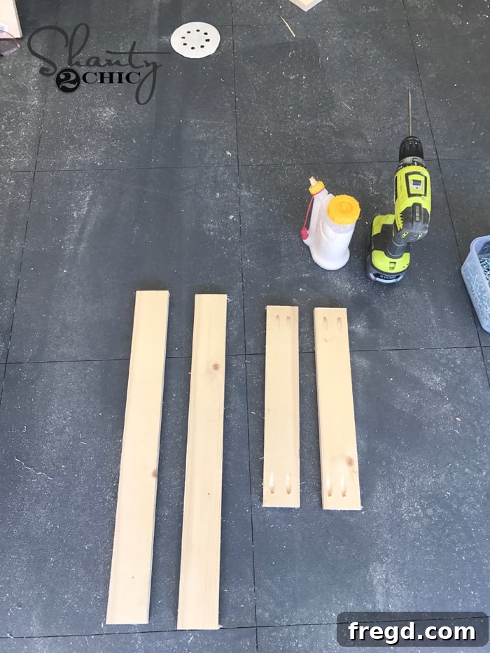 Assembling the wooden frames for the DIY tin doors