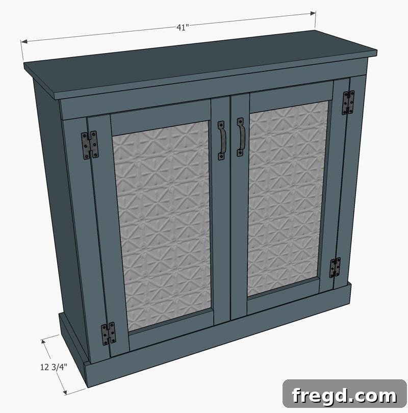 Final detailed view of the rustic DIY Tin Door Cabinet