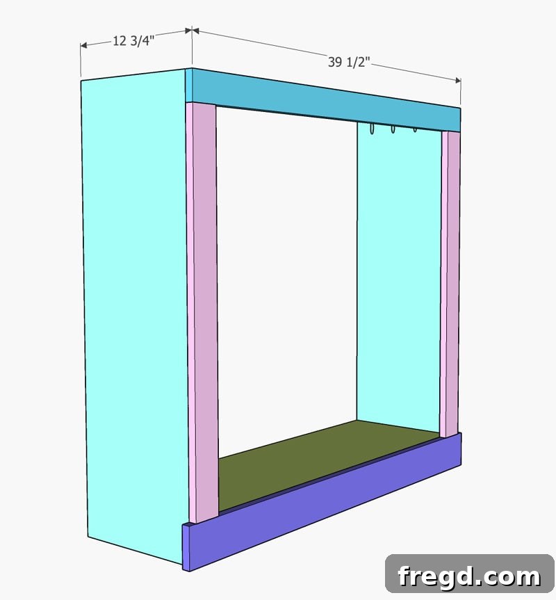 Securing the face frame to the main cabinet structure with brad nails