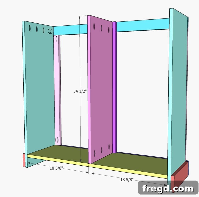 Installing the center divider in the cabinet for internal structure