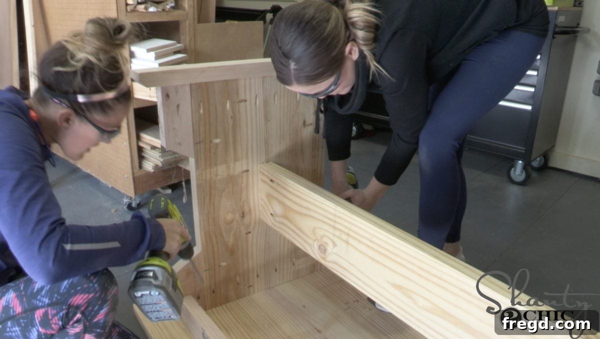 Create Your Farmhouse Dining Table and Pew Bench Free Guide 12 Assembling the table base and top