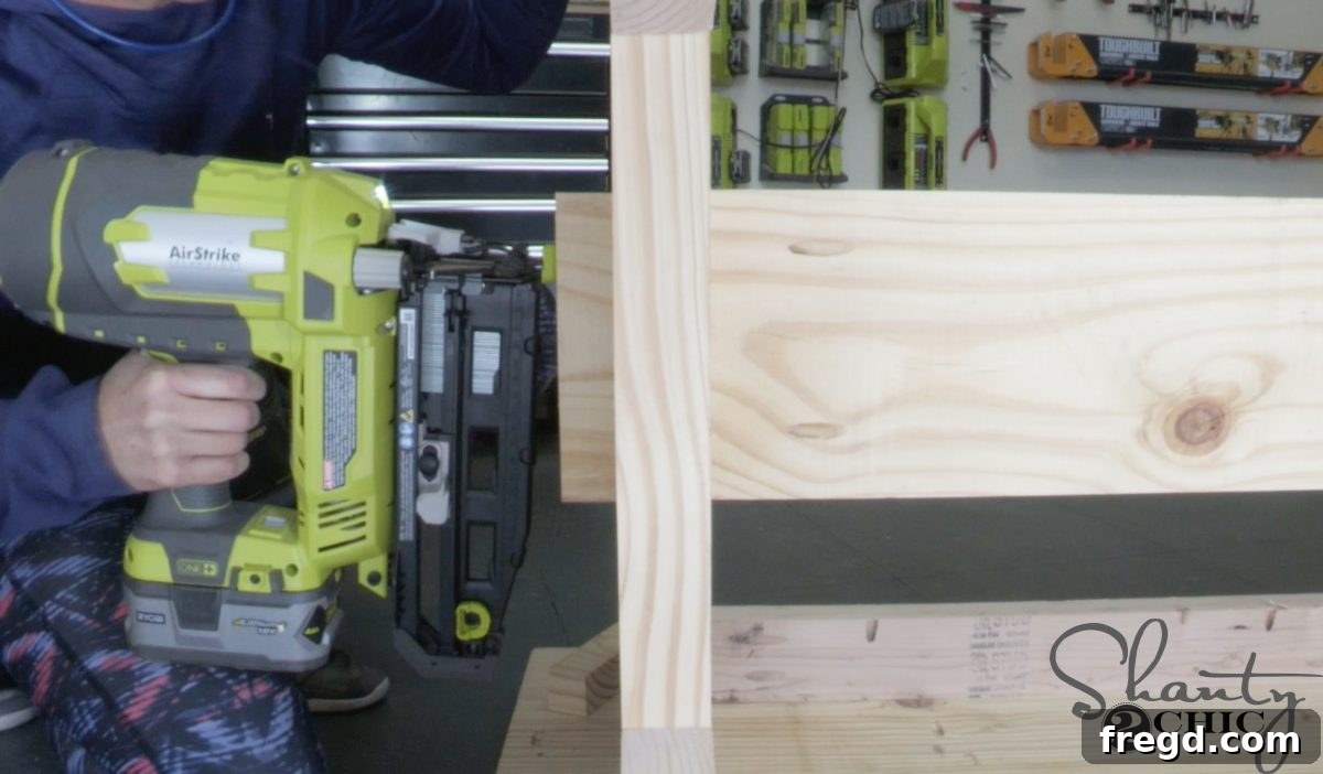 Create Your Farmhouse Dining Table and Pew Bench Free Guide 13 Attaching faux end pieces for a finished look