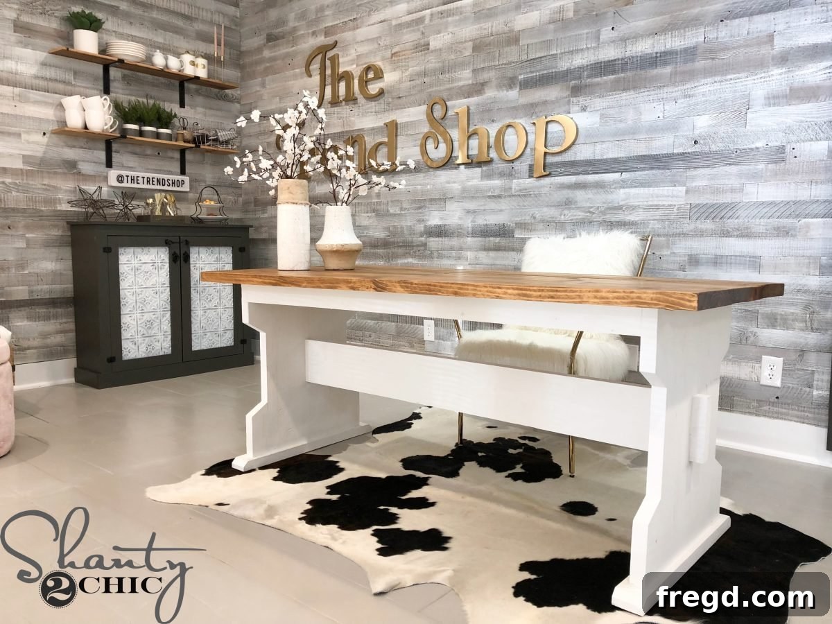 Finished DIY Pew Bench Farmhouse Table