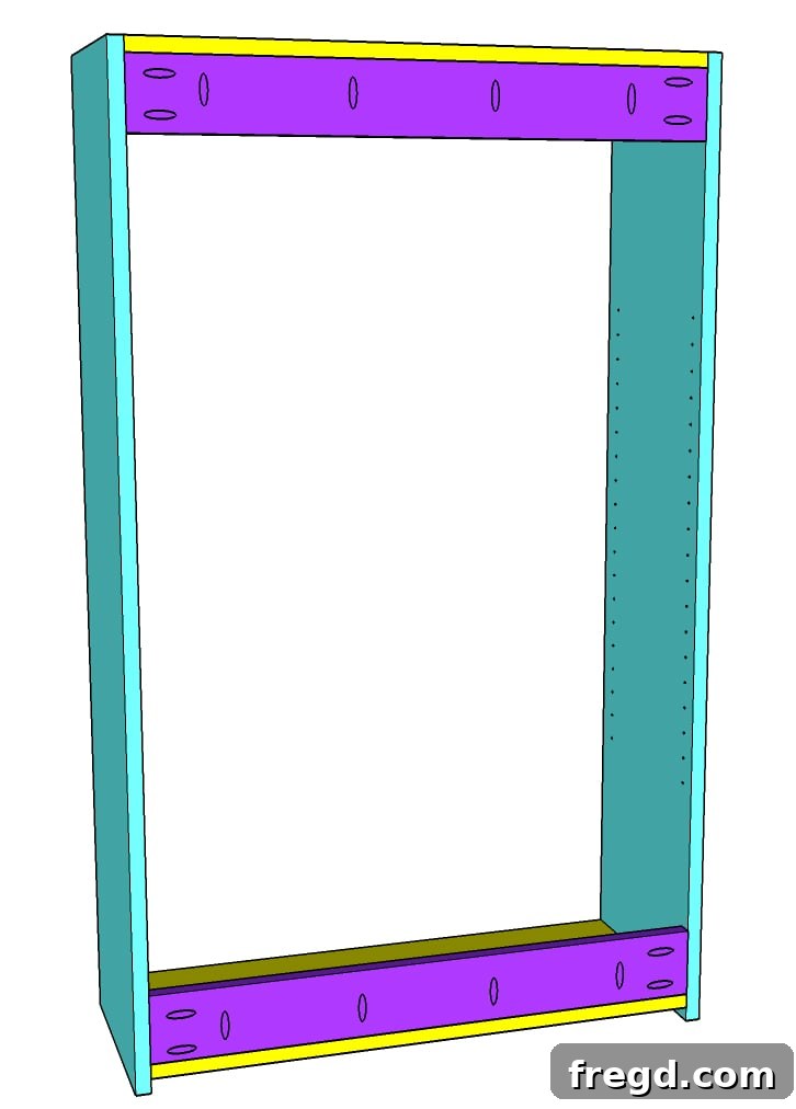 Detailed view of cabinet box assembly and pocket hole placement