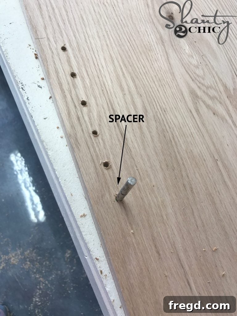 Drilling shelf pin holes with Kreg Shelf Pin Jig for adjustable shelving