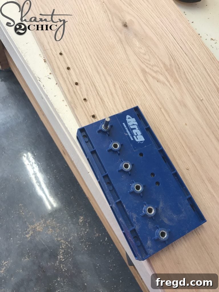 Using the Kreg Shelf Pin Jig spacer for continuous hole drilling