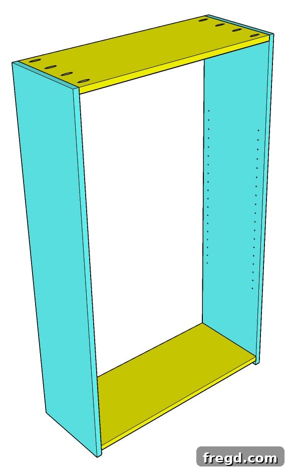 Attaching cabinet top and bottom panels using pocket screws and glue