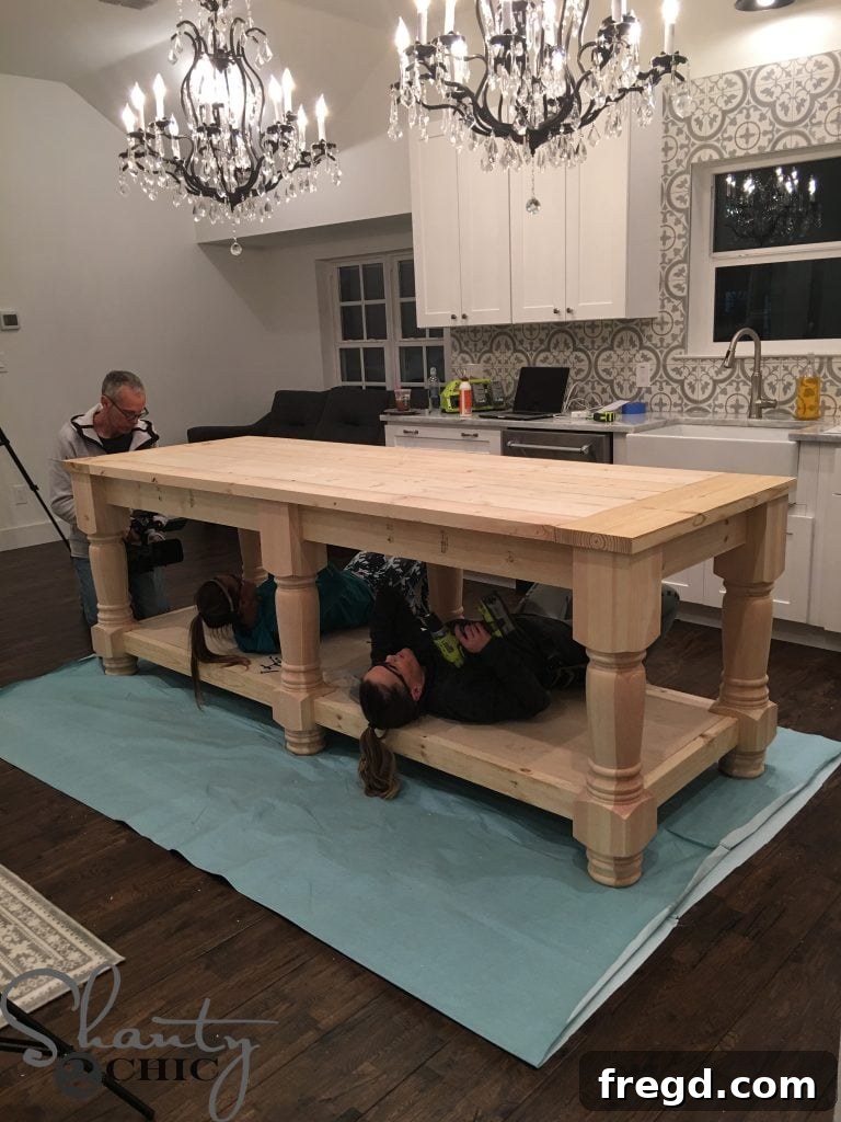 DIY Kitchen Island - Final Table Top Attachment