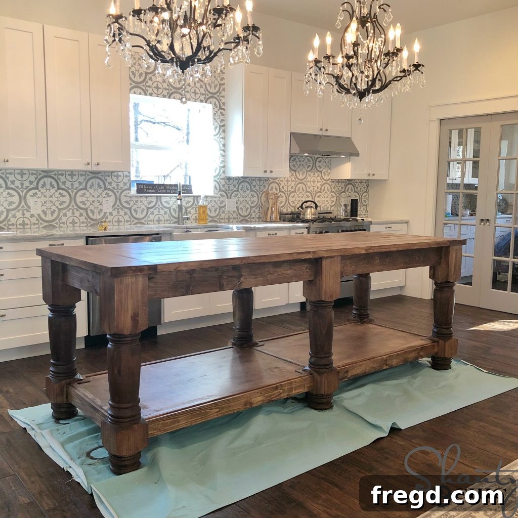 DIY Kitchen Island - Stained and Protected