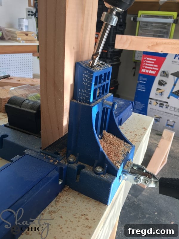 DIY Kitchen Island - Drilling Pocket Holes