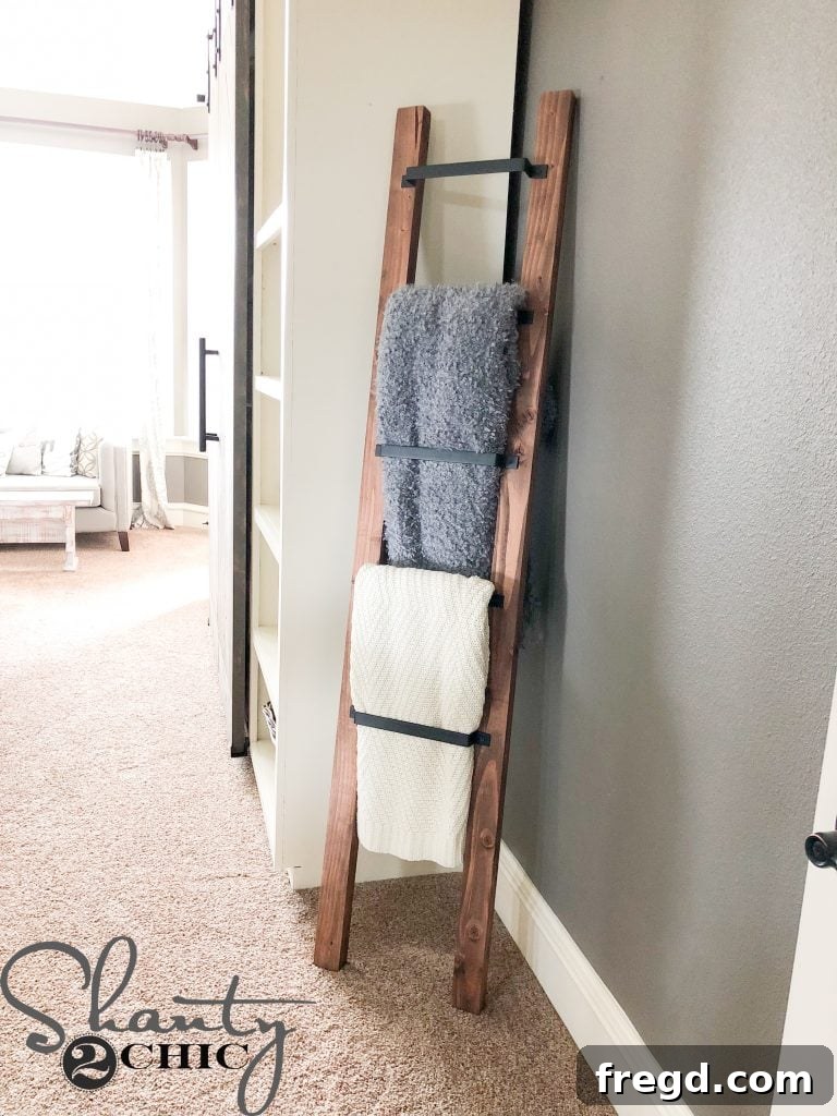 Rustic Barn Door Blanket Ladder 2 Barn Door Pull Blanket Ladder - Modern DIY Home Decor