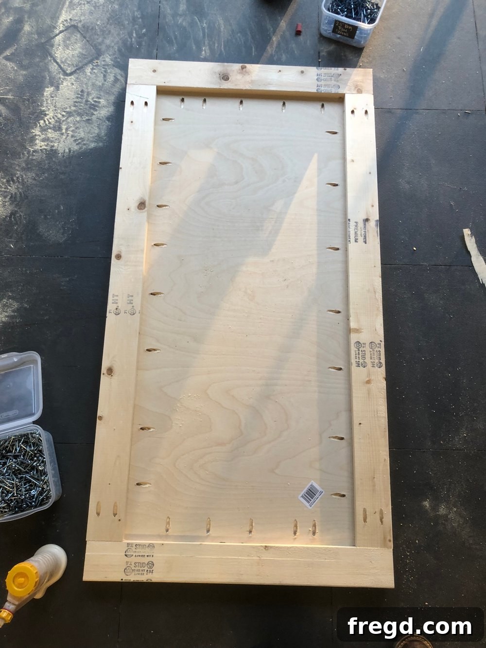 DIY Reclaimed Barn Wood Rolling Coffee Table 5 Base shelf assembly nearing completion, showing the strong pocket hole construction and ready for the next steps of the coffee table build.