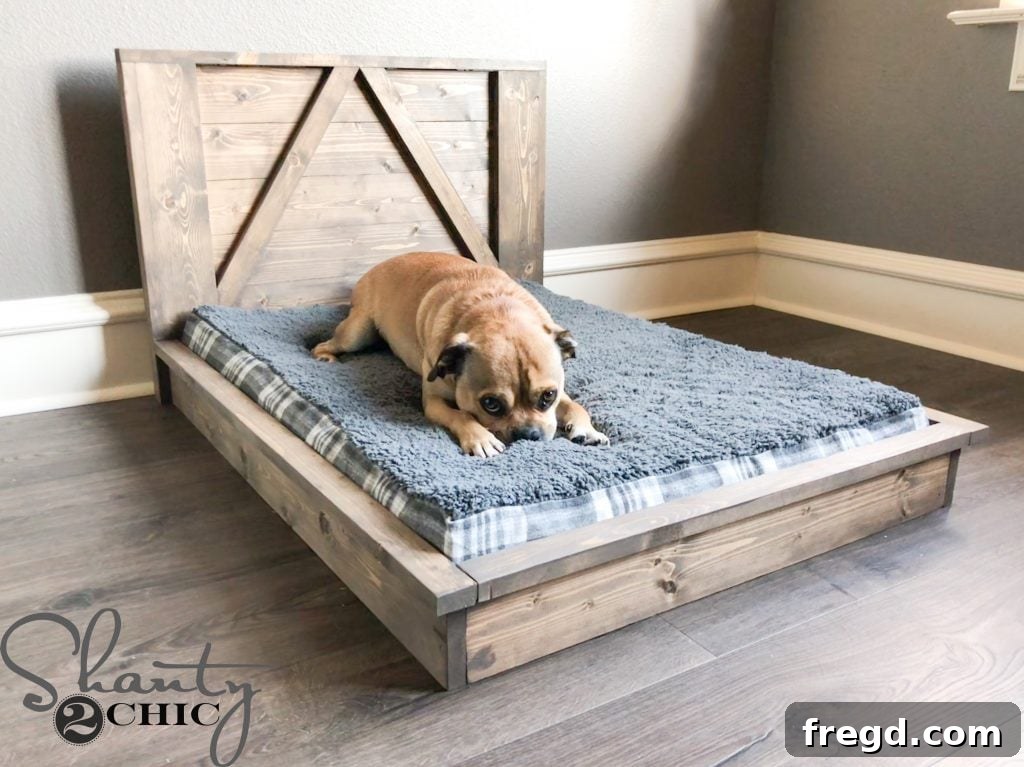 Beautifully stained and finished DIY Farmhouse Dog Bed