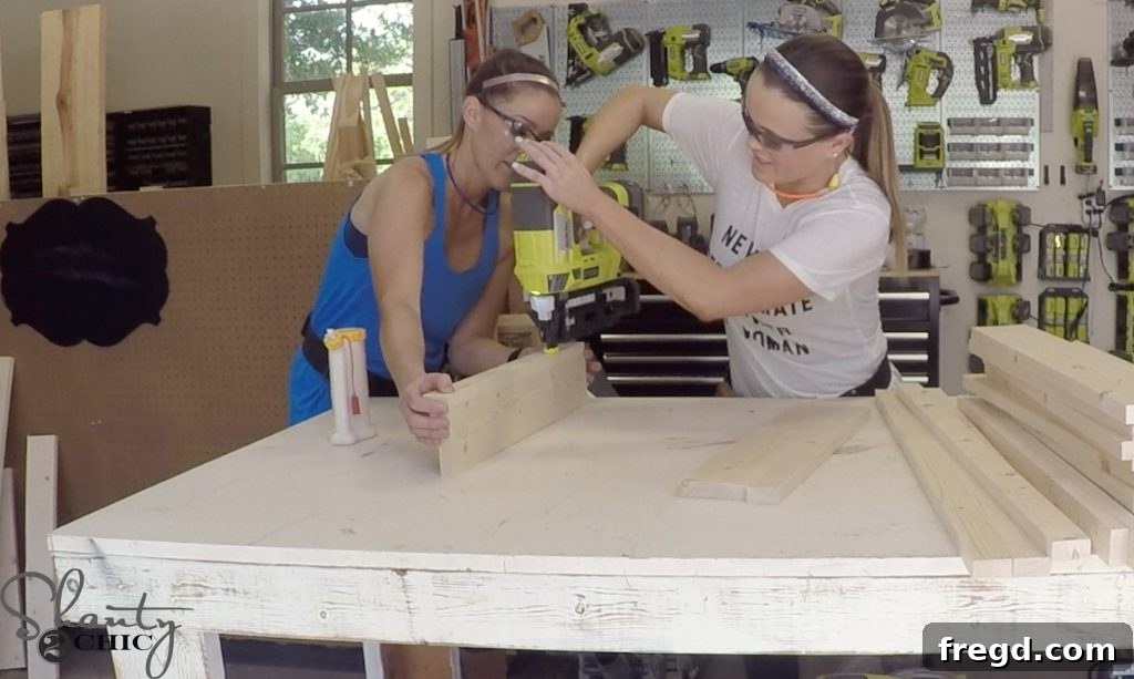 Detailed view of the DIY Farmhouse Dog Bed plans and initial assembly
