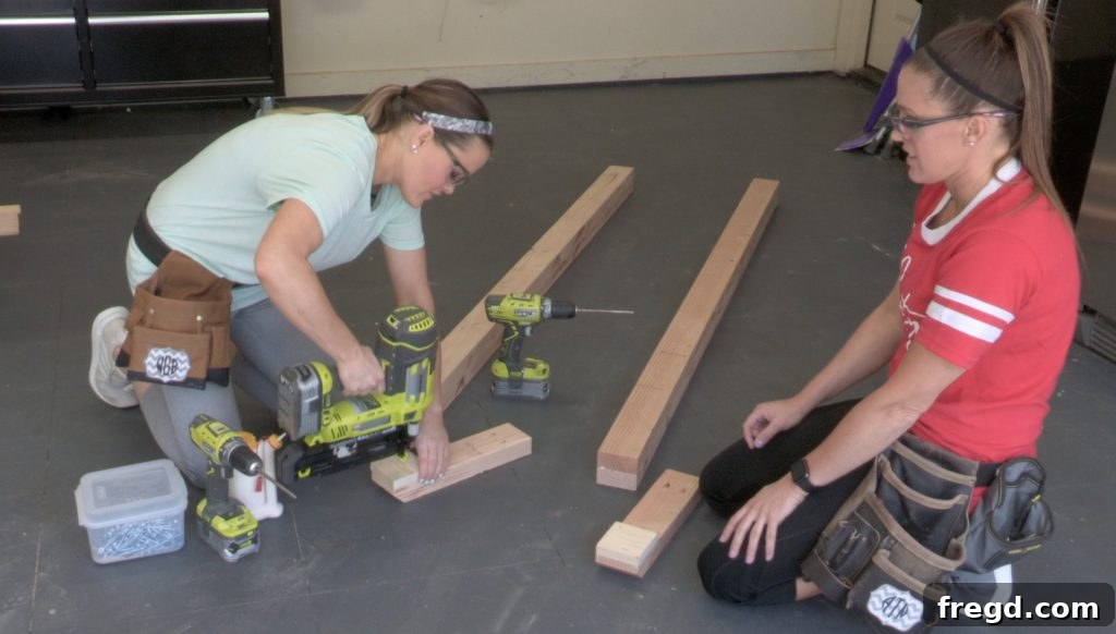 DIY Modern Farmhouse Entryway Organizer 6 Drilling pocket holes with a Kreg Jig