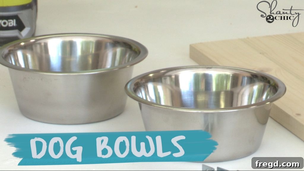 Custom Pet Feeding Stand 13 Adding decorative industrial hardware to the dog bowl stand