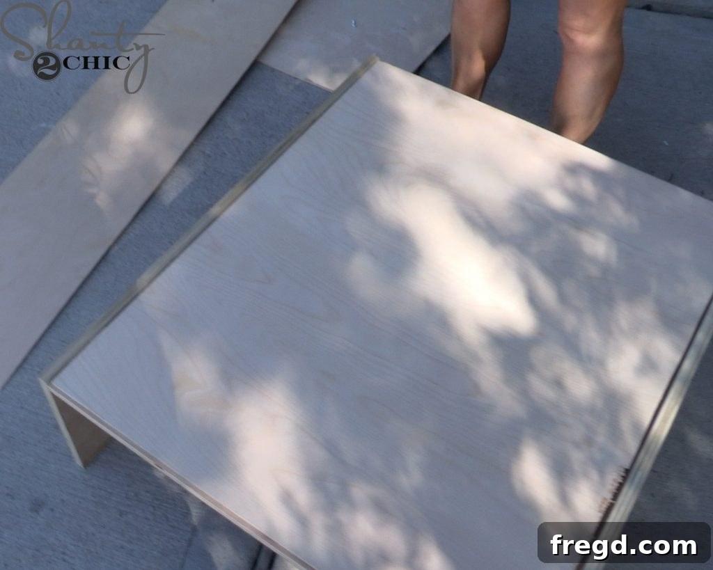 Covering the hood cabinet frame with hardwood plywood