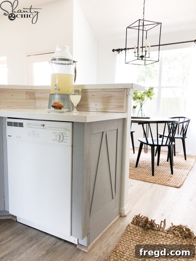 Close-up of the beautifully transformed custom-look kitchen cabinet
