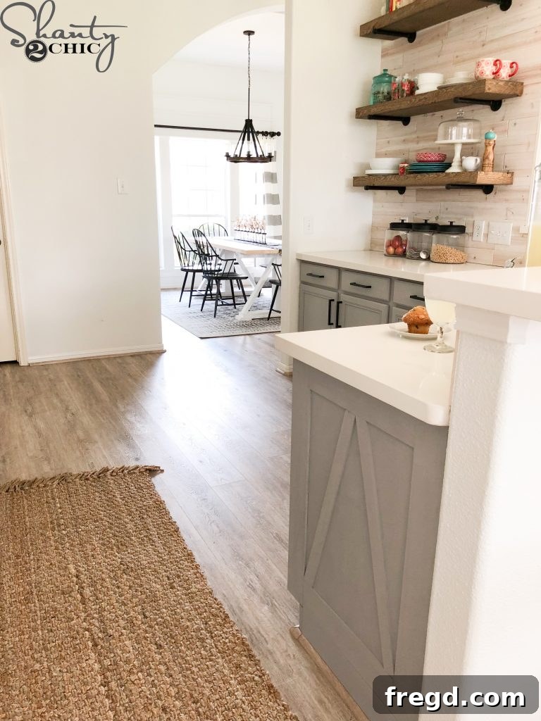 Full view of the custom-look kitchen with upgraded builder-grade cabinets