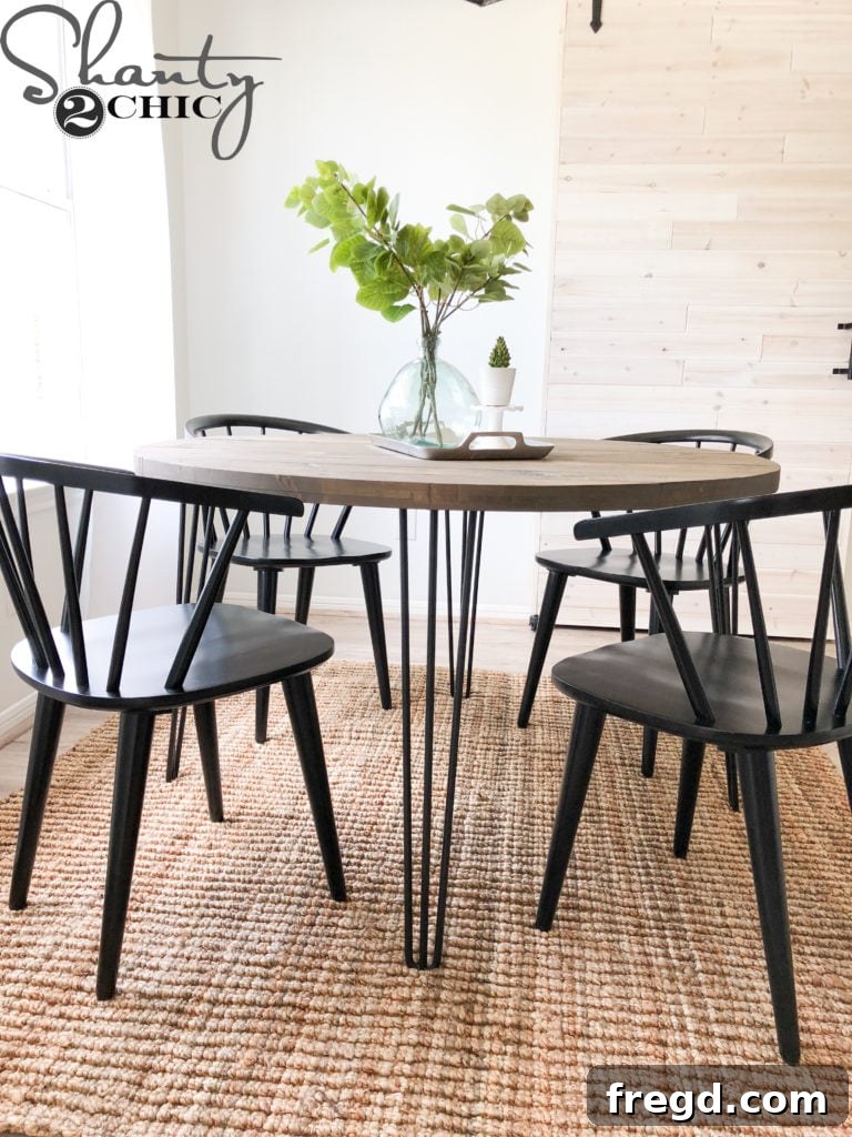 Another aesthetic perspective of the custom round kitchen table, showcasing its elegant integration into the space