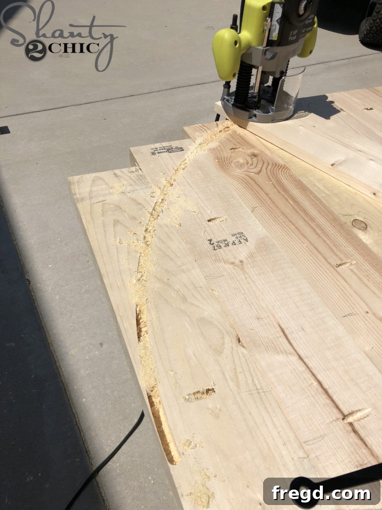 Systematically adding subsequent planks to finalize the rectangular tabletop blank for the round table