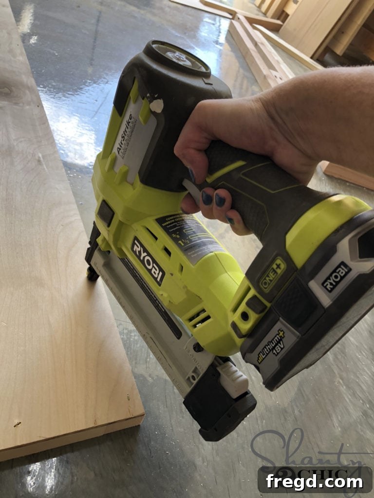 Cutting plywood to size with a Kreg Jig Rip Cut for the DIY Easel Mirror back