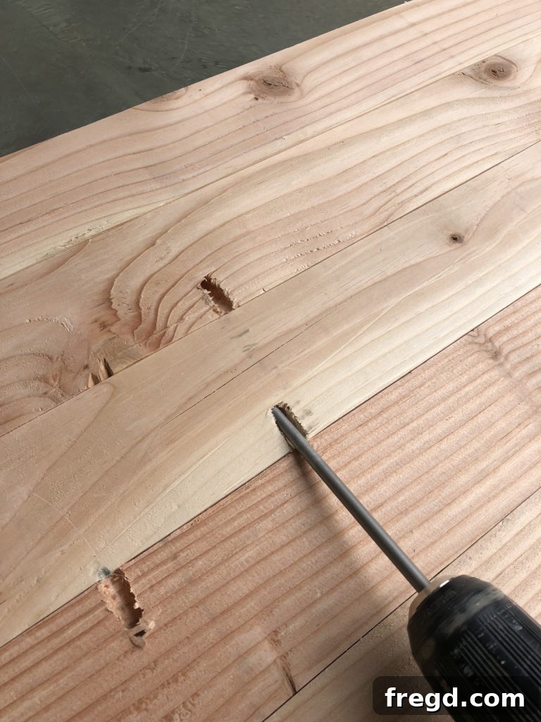 Assembling bench top planks with pocket hole screws