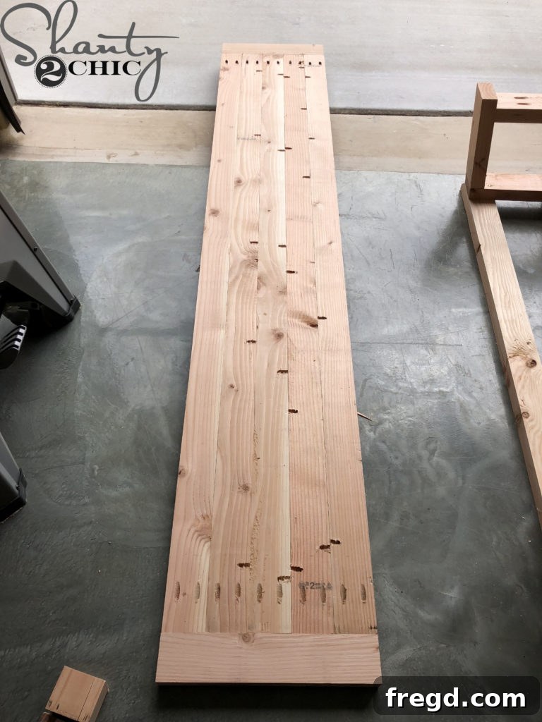 Finished bench top ready for leg base assembly